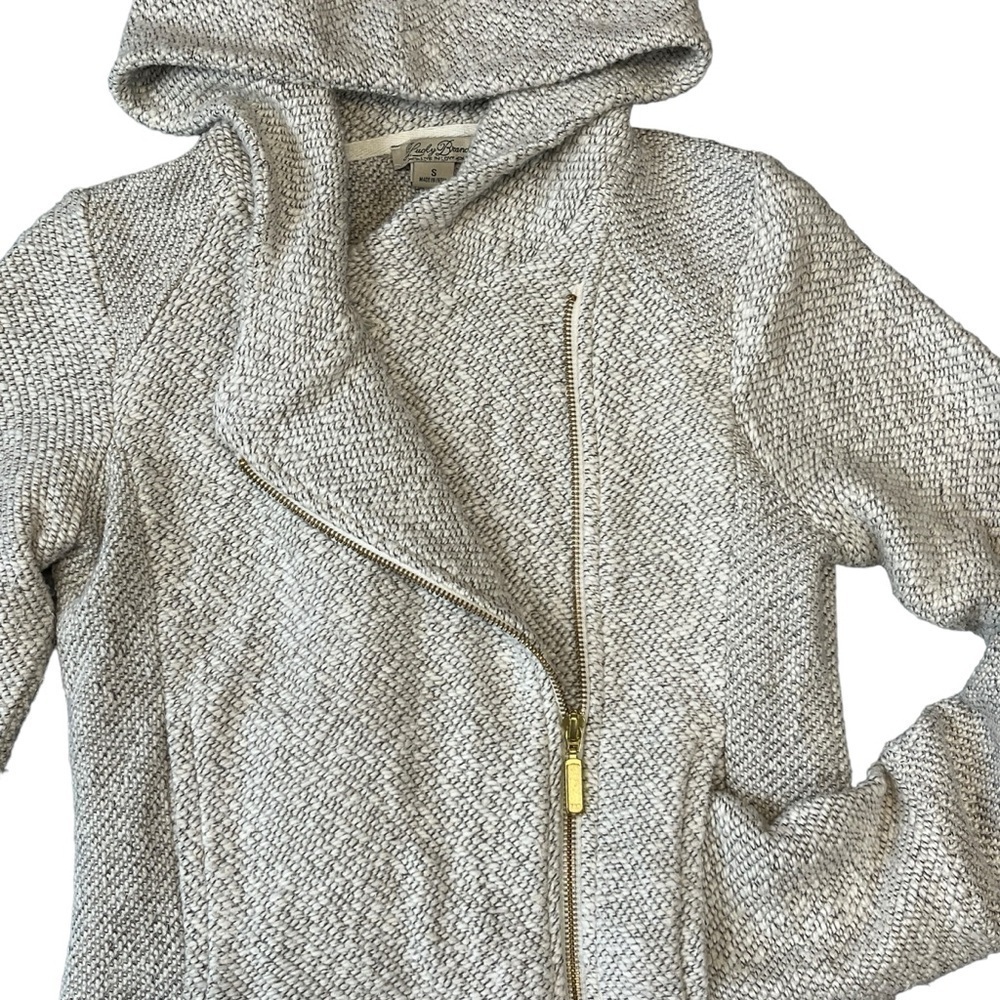 Lucky Brand Woven Asymmetrical Zip Hoodie.  Gray White Size Small #1238 - Picture 4 of 10